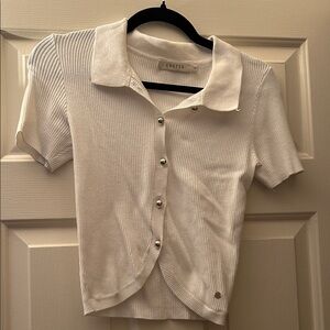 White Ribbed Button-Down Shirt